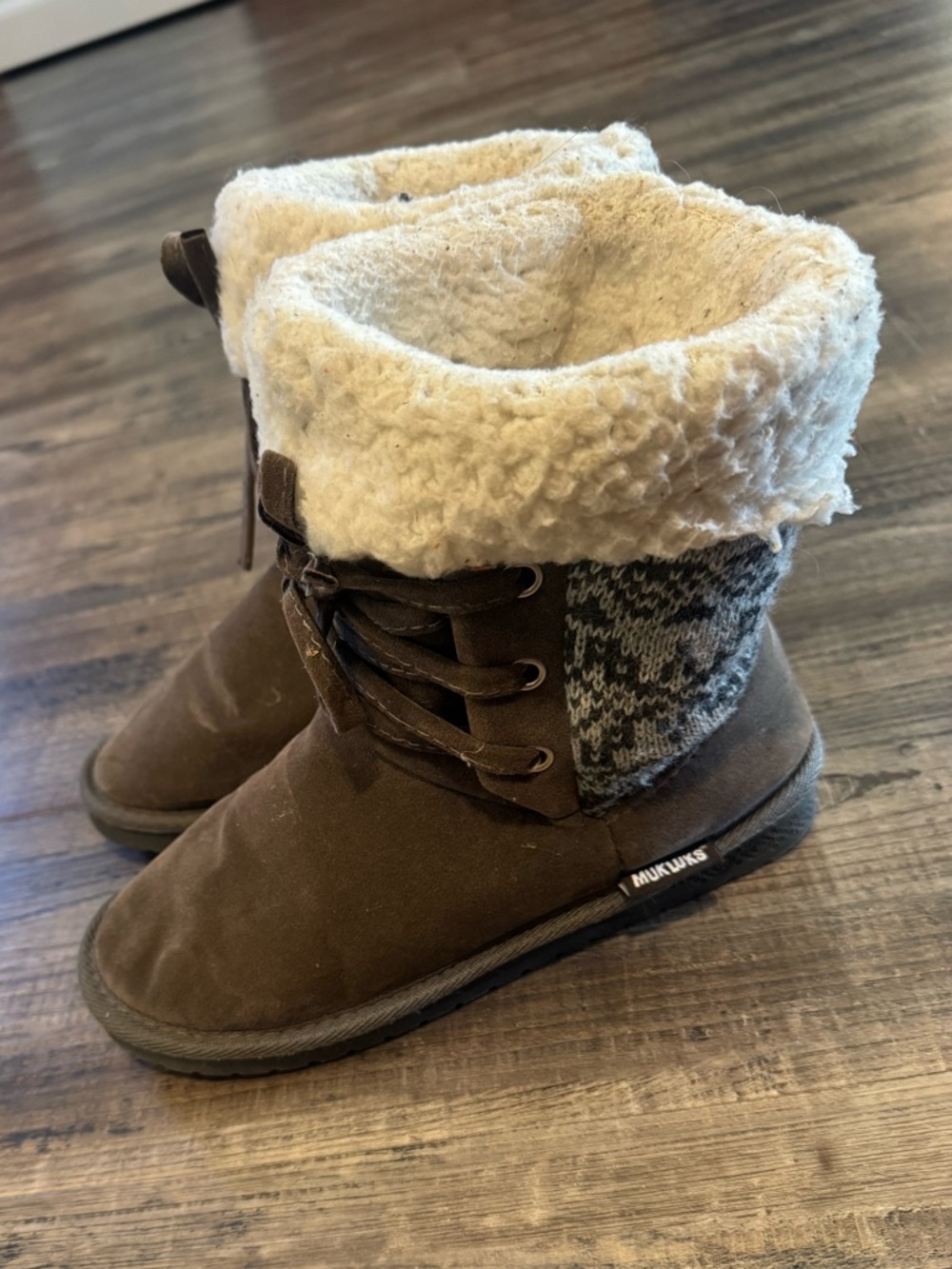 Muk Luks Brown and Cream Sherpa-Lined Winter Boots